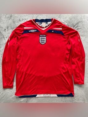 England 2008-2010 Away Football Jersey Long Sleeve Umbro Men’s XL Red